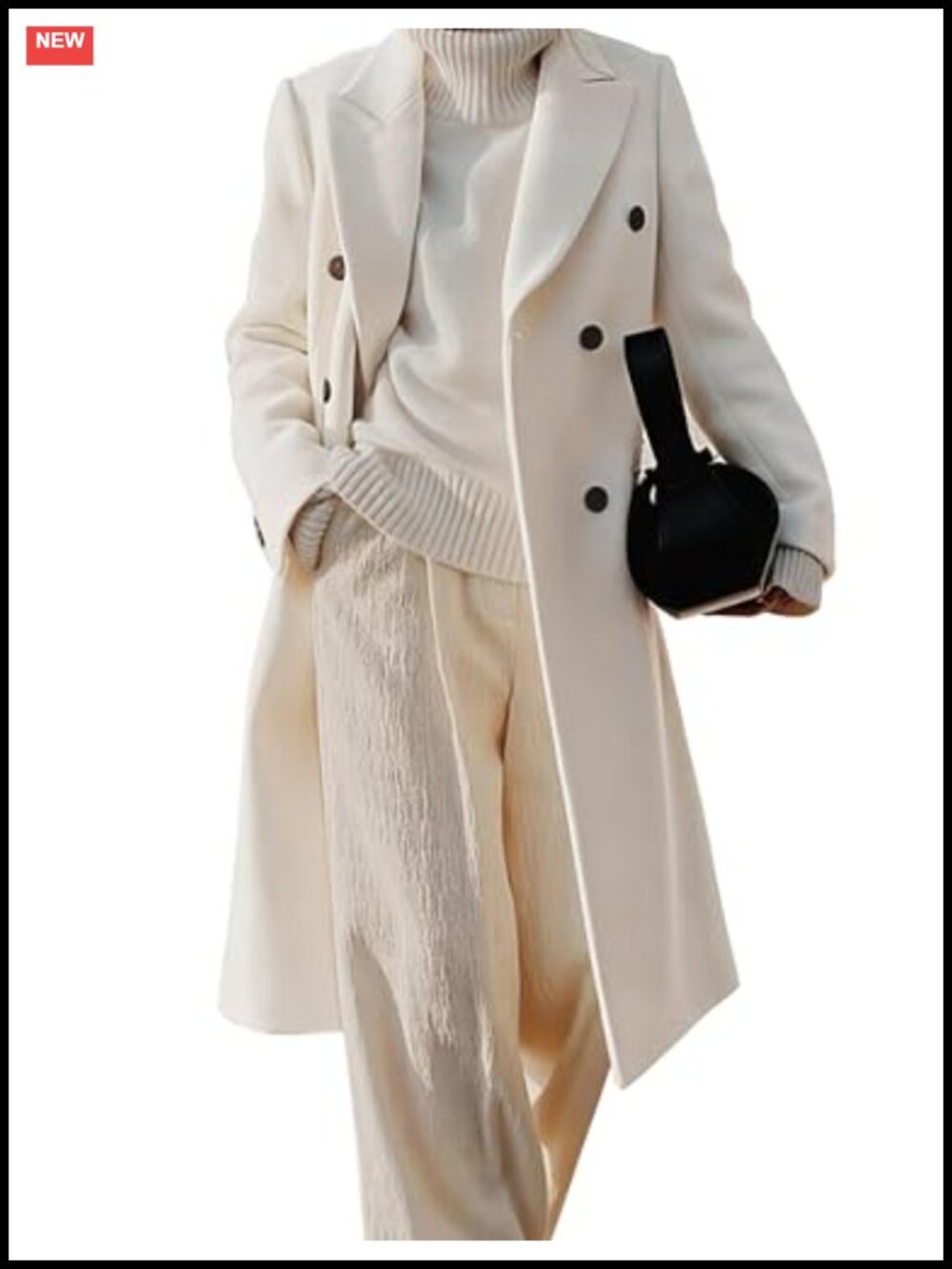 Womens Long Wool Blend Coat Double Breasted Trench Peacoat